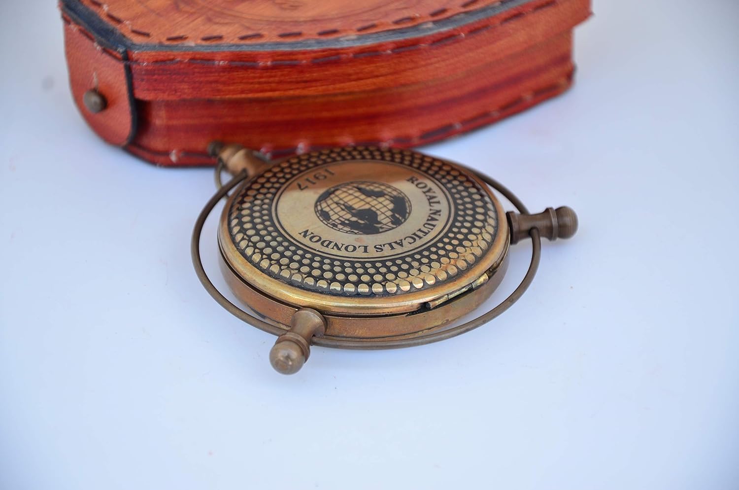 Handmade Antique Brass Compass London Brass Compass Push Button Compass with Leather Case for Camping and Hiking by Sun Instrument 1
