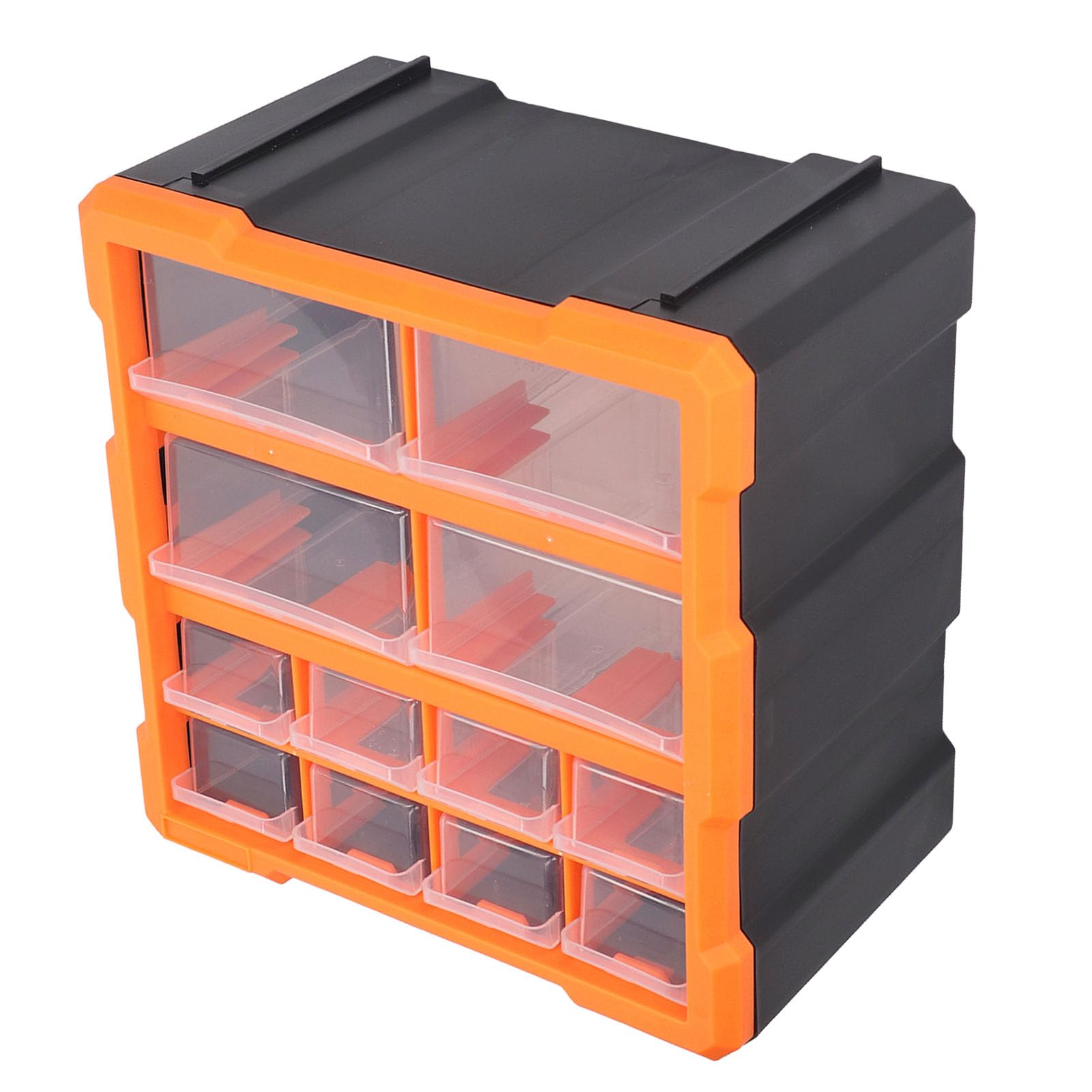Organizador de hardware con 12 cajones, caja de almacenamiento translúcida para cajones con separadores extraíbles, contenedor de almacenamiento de manualidades y tornillos