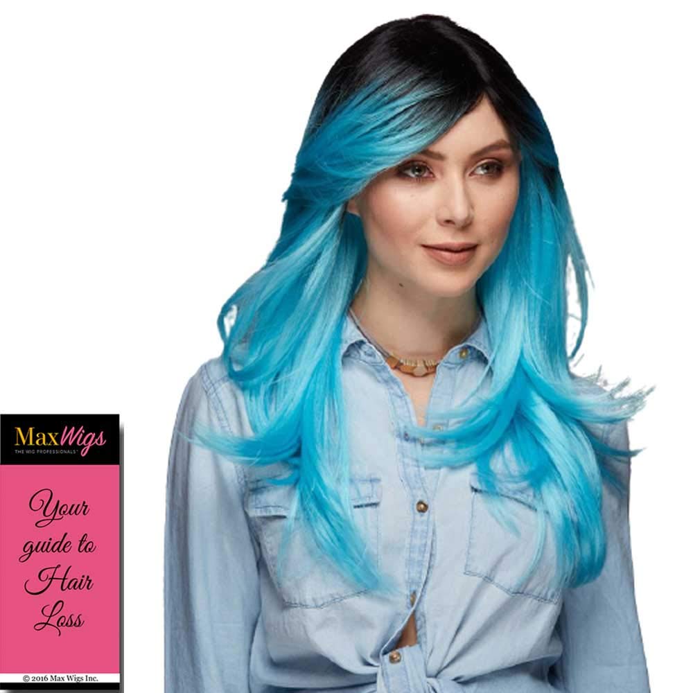 Hipster Blush Wig Color Honey Sable - Sepia Wigs 2 Tone Feathered Wavy Heat Friendly Synthetic Fiber Side Swept Bangs Fantasy Sexy Costume Bundle MaxWigs Hairloss Booklet