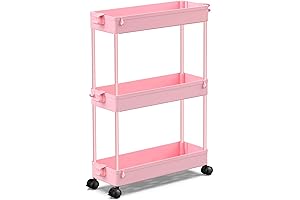 Charming Pink Bathroom Cart: SPACEKEEPER Slim Rolling Storage Cart for a Bright and Organized Sanctuary