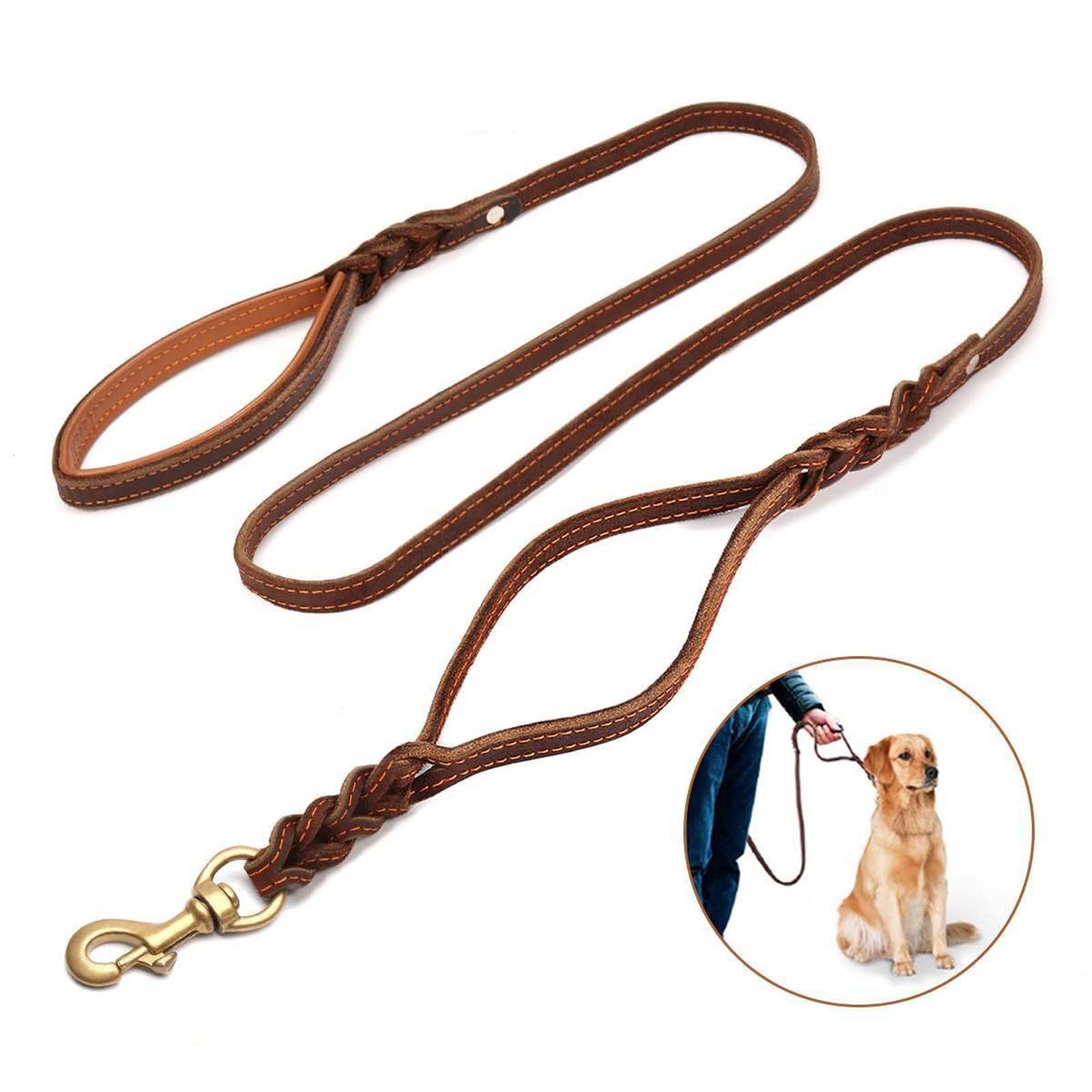 XIANGFAGS Correa Perro Correa for Perro de 5,7 pies de Largo con Dos Asas de Alta Resistencia con Asas Dobles for Perros Grandes/Perros medianos Correa de Cuero for Entrenamiento