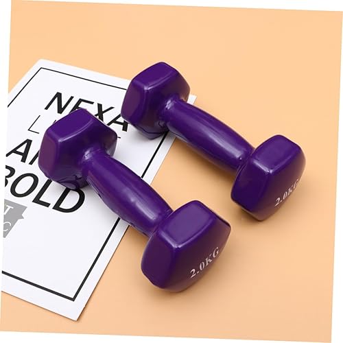 Miniatura 8 de PRETYZOOM 2 mancuernas antideslizantes de hierro fundido de plástico morado para hombres y mujeres, entrenamiento de fuerza, equipo de gimnasio,