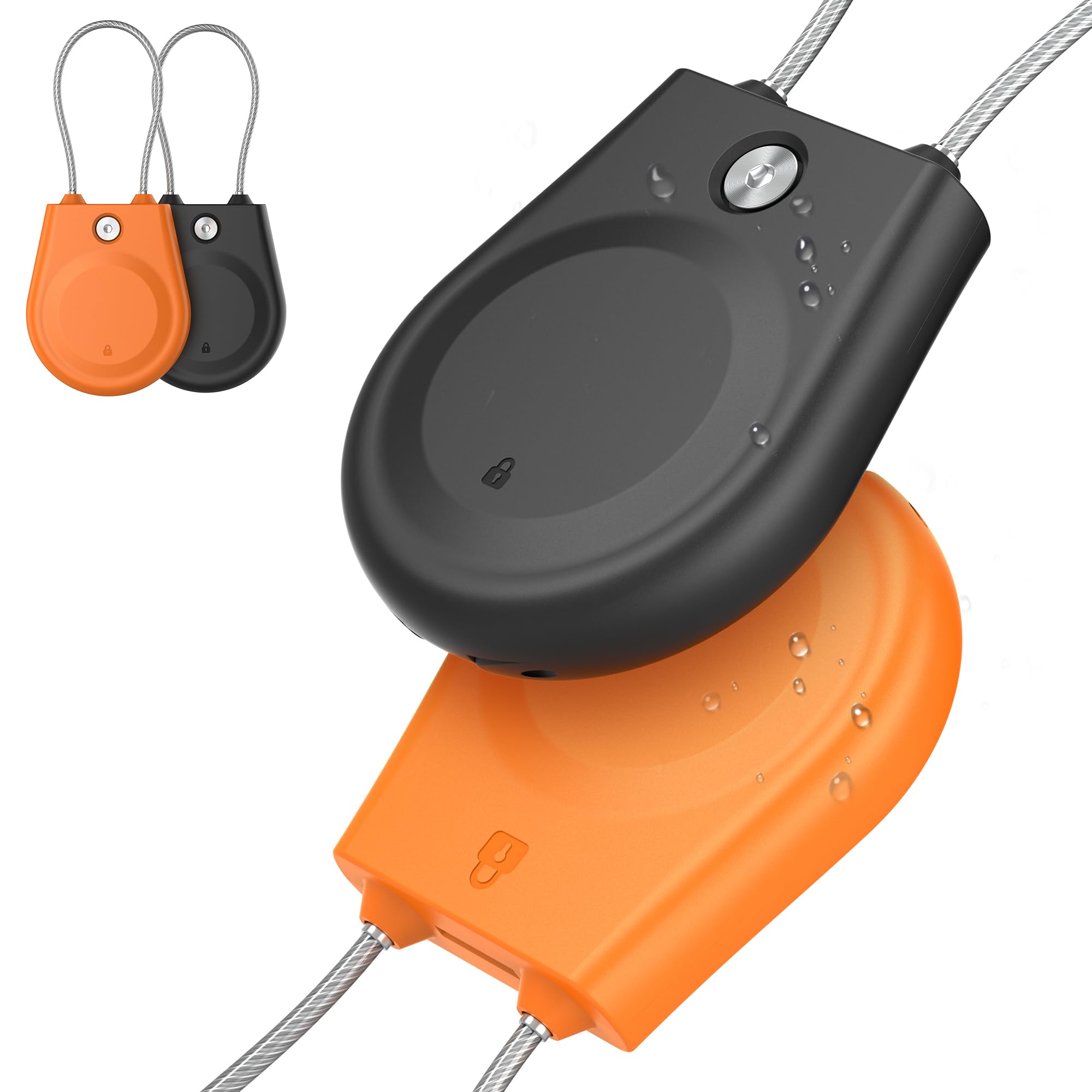 for AirTag Holder, for Airtag Lock Case with Wire Cable, IPX8 Waterproof, for Luggage, Key Ring Key Chain Luggage tag Backpack（2 Pack-Orange Black