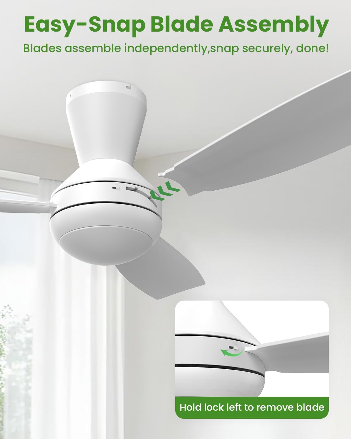 Airwit Ventilador de Techo 106cm con Luz LED Regulable, 3 Aspas Snap-On, Silencioso Ventilador Techo con Mando para Dormitorio Salon Cocina, 6 Velocidades, Instalación Rápida, Blanco