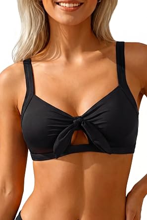 Women Bikini Tops Cutout Swim Top Front Tie Knot Bathing Suit Top Only