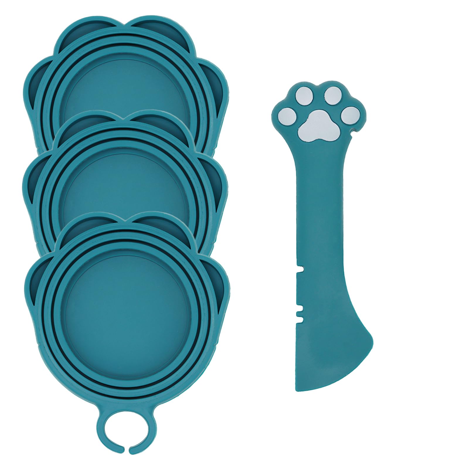 DORUI Cat Food Can Spoon & 3 Pcs Can Lids | Cute Paw Shape Covers & Opener for Wet Food | Universal BPA Free Silicone for Cats and Dogs Food(Dark Blue)