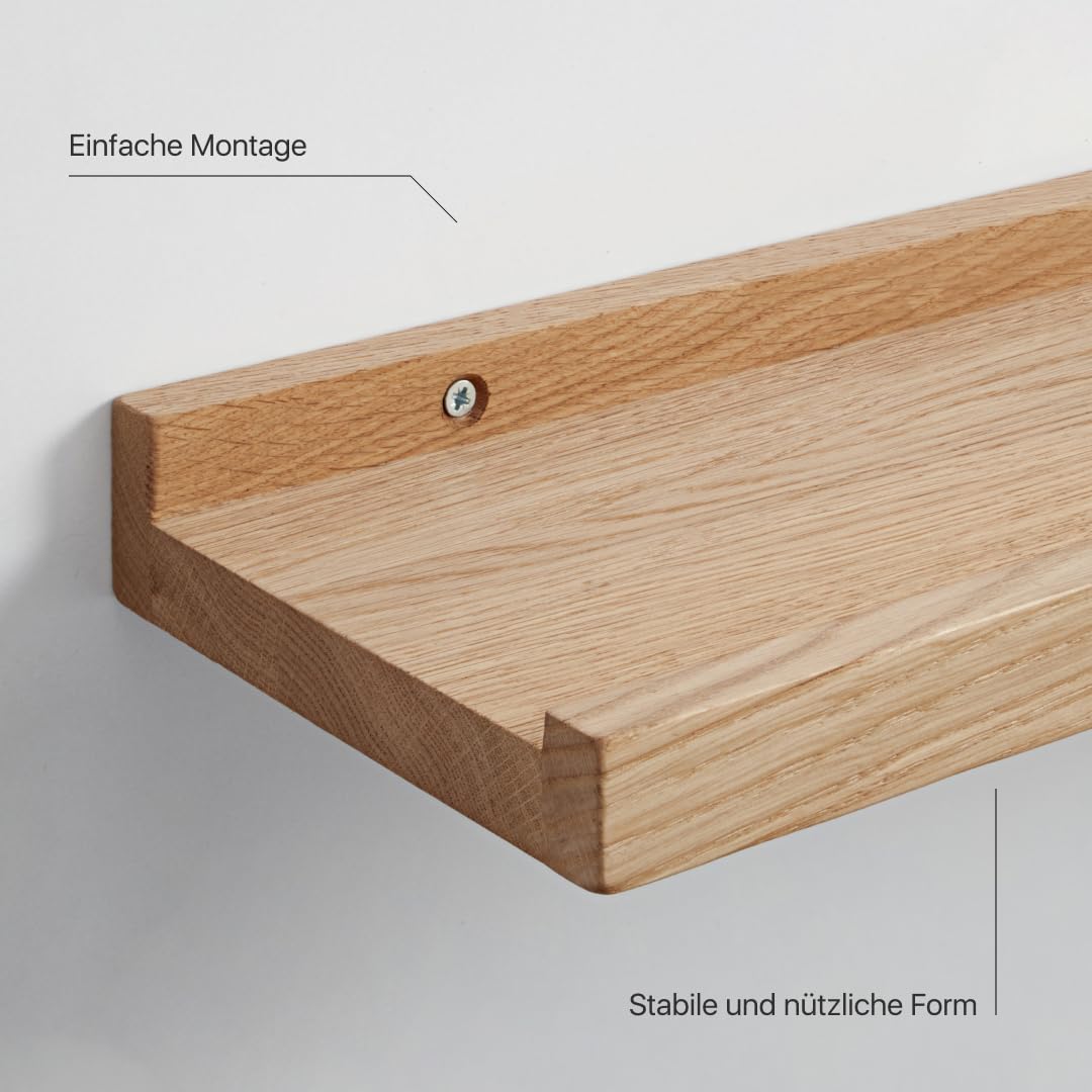 BestLoft.de Bilderleiste Holzregal Wand Regal Bilderleiste Eiche Floating Shelf Flur Regal Holz Deko Wand Wandregal Holz massiv (Eiche Hell, Breite: 60cm / Tiefe: 15cm)