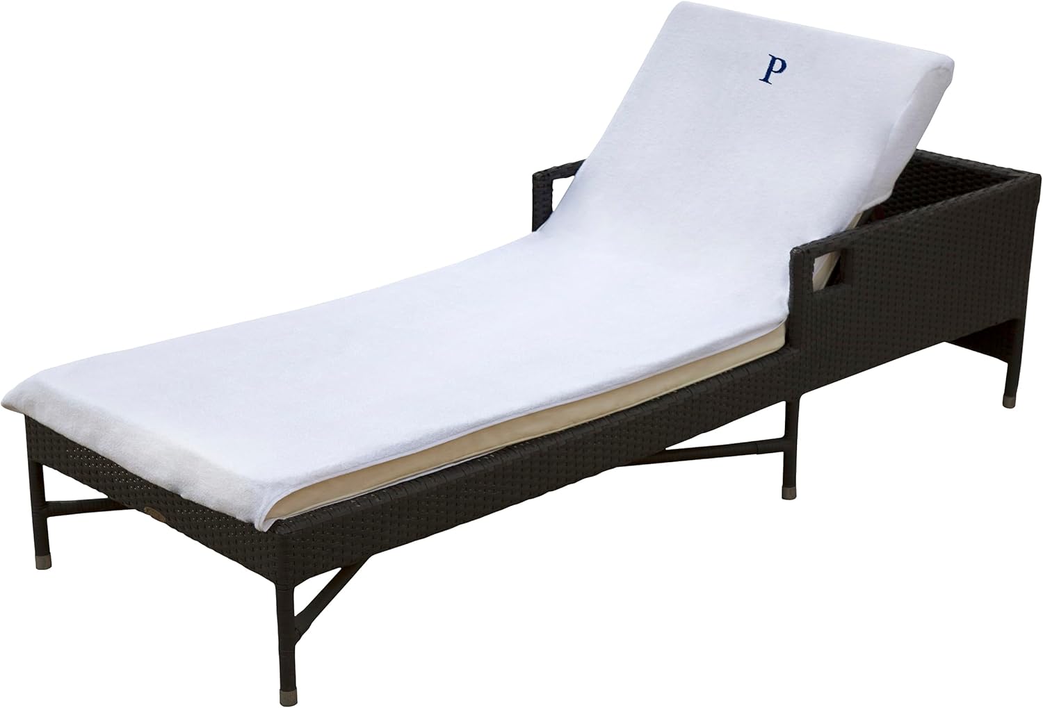 SUPERIOR 100% Cotton Lounge Chair Cover with Personalized Monogrammed Letters, Thick, Super Soft, Plush and Highly Absorbent Cotton Terry Towel, Bright White, P, Standard, Pool-Lounge-Towel-P 1 PC Letter P