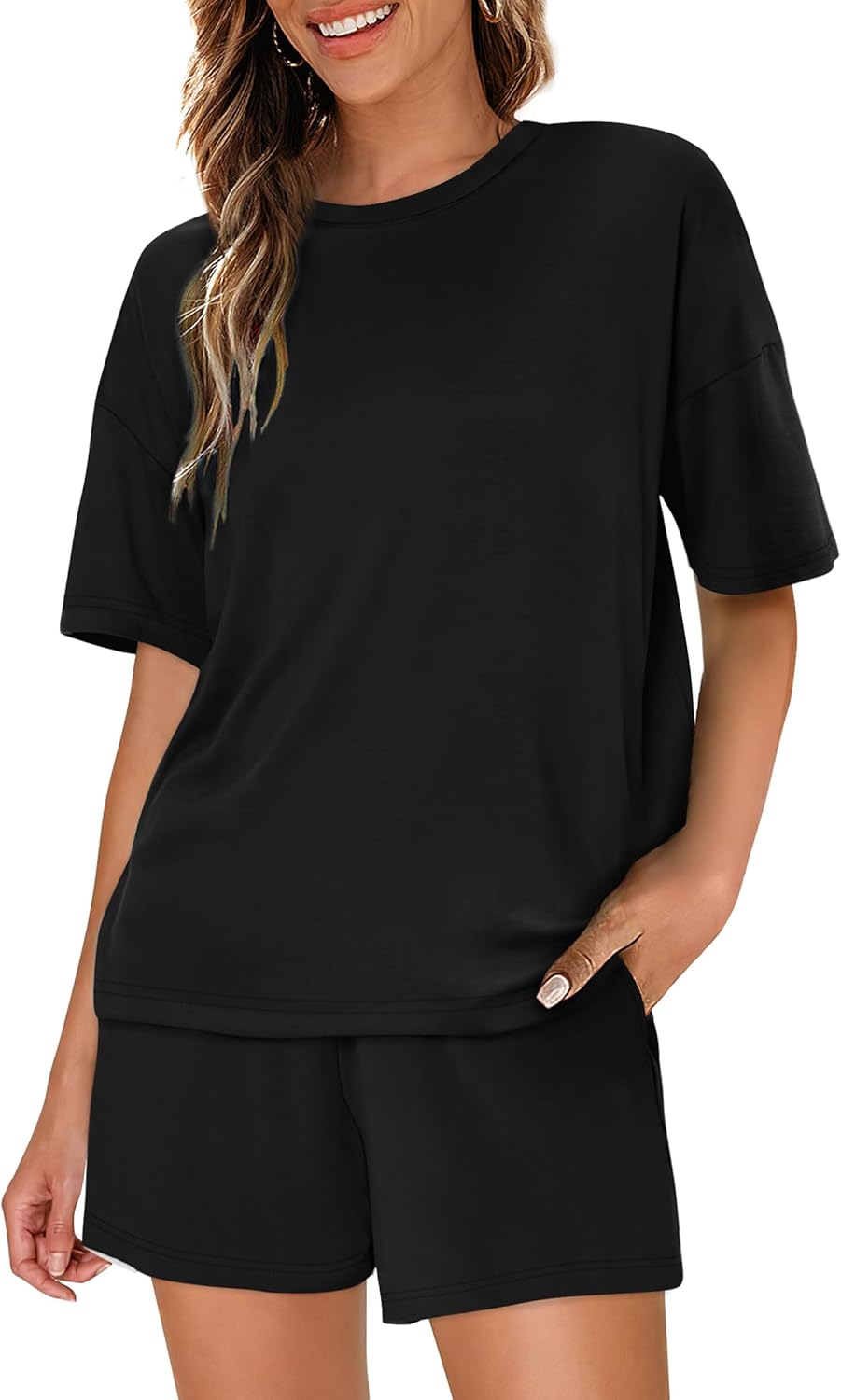 WIHOLL 2 Piece Lounge Sets for Women 2 Piece Lounge Matching Short Sleeve Tops Shorts Pants with Pocket Clothing - Image 2