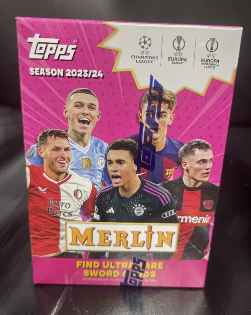 2023-24 Topps Merlin UEFA Club Champions League Europa Soccer Factory Sealed Value Blaster Box. 7 Packs of 4 Cards. Find 3 Exclusive Aqua Prism Parallels. Chase Ultra Rare Sword Cards. Thumbnail