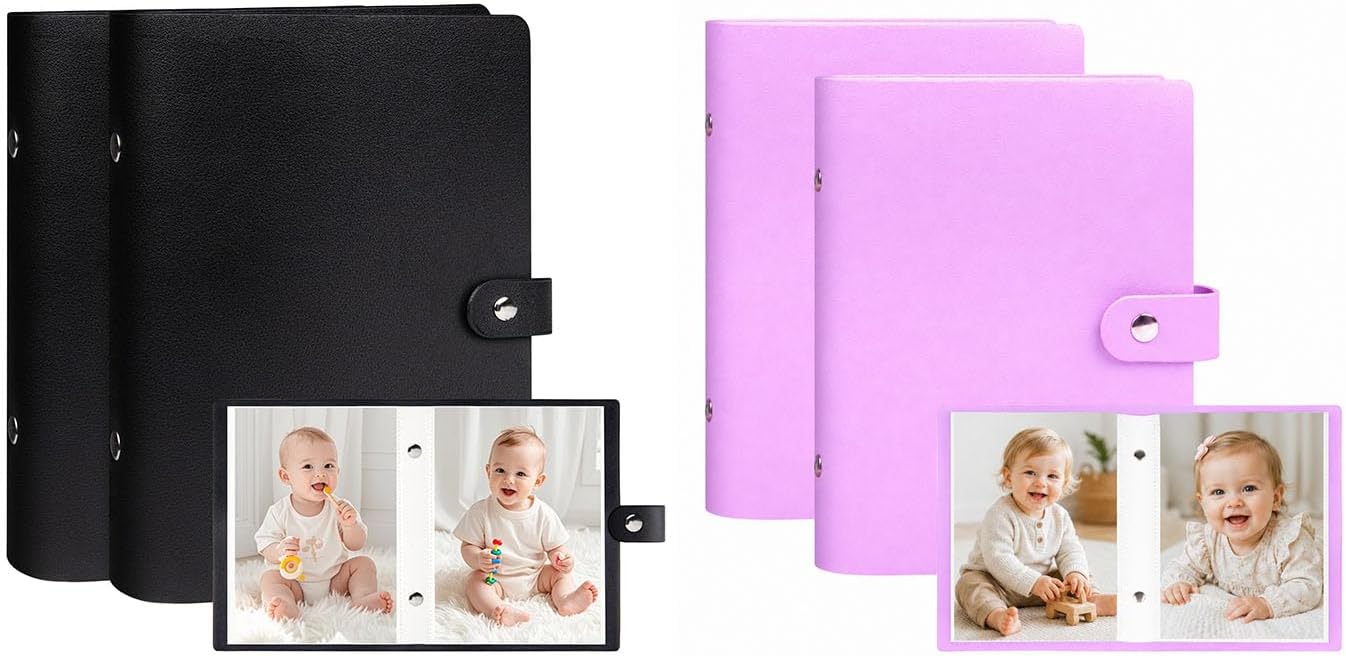 Aevdor 2 Pack Small 4x6 Photo Albums, 104 Photos Total, Black+Purple
