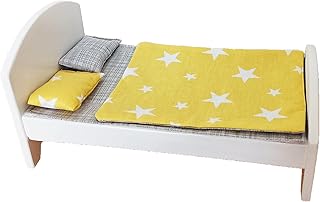 Hyperall 7-inch Reversible Doll Bedding Set, Stars Series (Yellow,Grey), 100% Turkish Cotton, Dolls Accessories