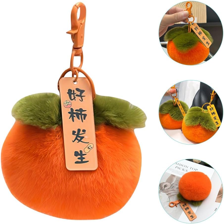 Baluue Persimmon Keychain Plush Bag Charm Soft Fuzzy Fruit Keyring for Backpack Purse Decoration 4 Inch - Image 9