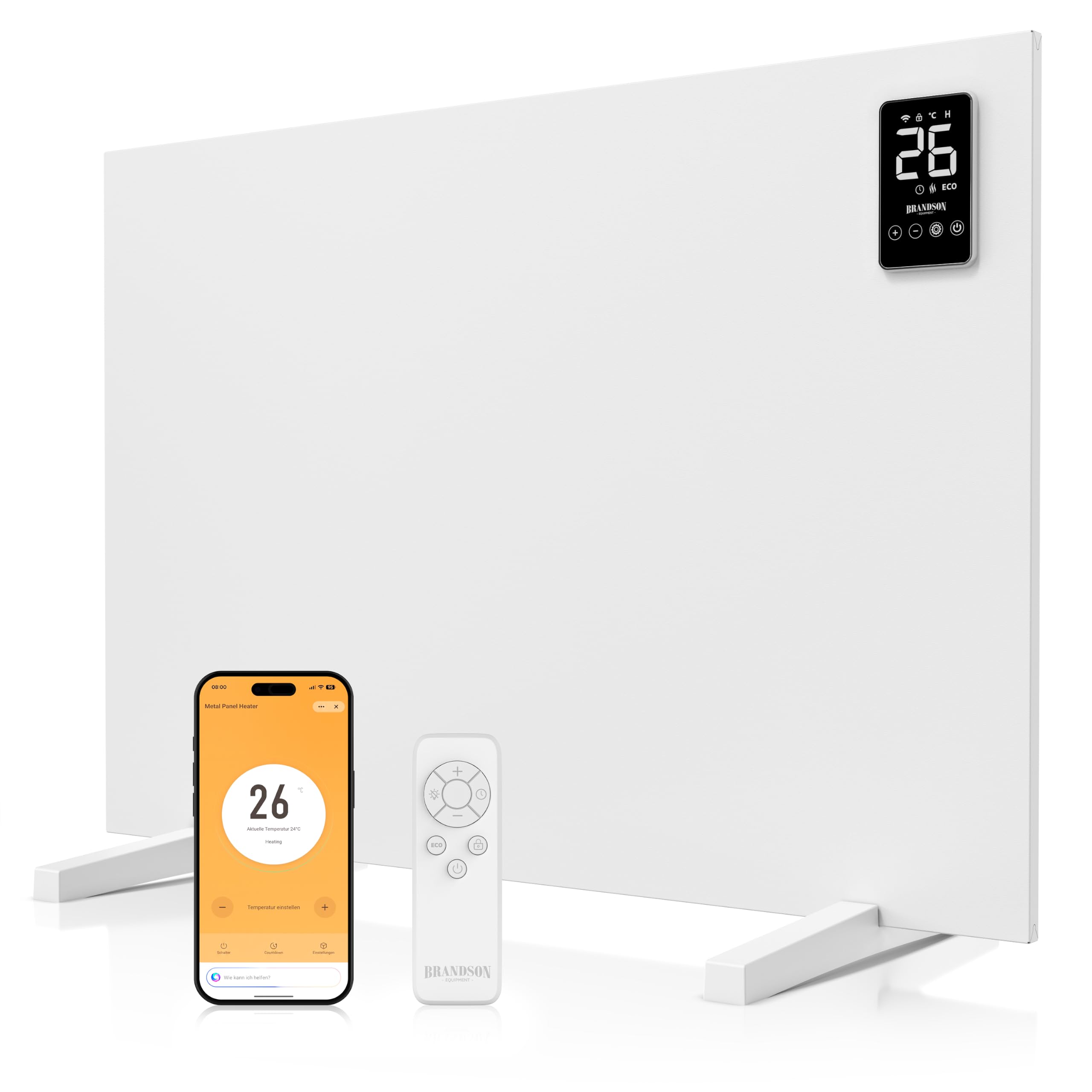 Brandson - Infrarotheizung Smart mit App 450 Watt - Heizpaneel mit LED Display – Timer – APP Tuya Smart - Temperaturfühler Thermostat – wahlweise Wandmontage oder Standgerät - Heizung Infrarot