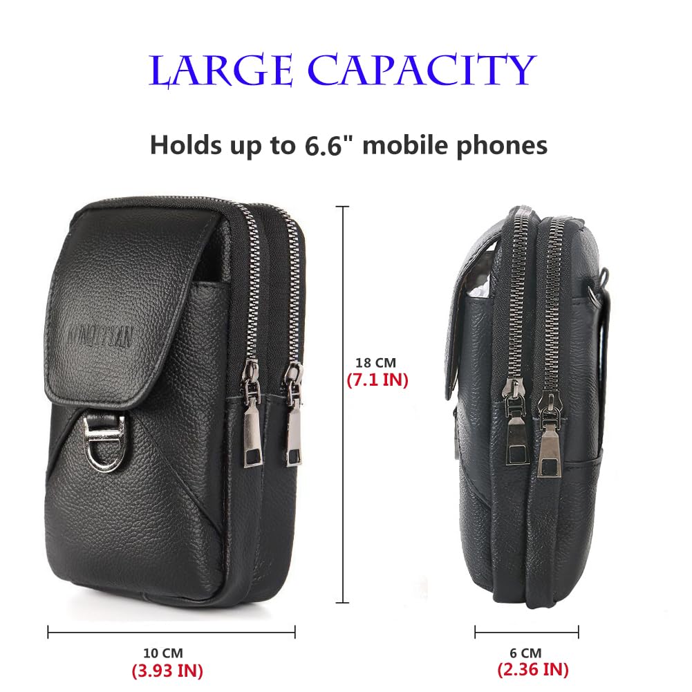 Sacoche Bandoulière Ceinture Homme en Cuir pour Téléphone - Mini Sac Bag Portable pour Voyage à Pochettes Petit Pochette Banane en Téléphone Poche Holster Molle Portefeuille Ét