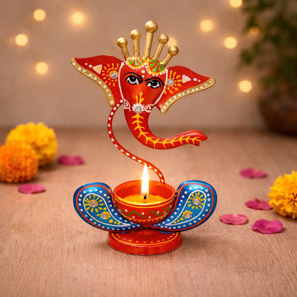 CraftVatika Home Decor Items - Home Decoration Gift for Living Room - House Warming Wedding Gift - Metal Ganesha Showpiece - Ganesha Tealight Candle Holder for Anniversary Return Gift for Women Men-image-18