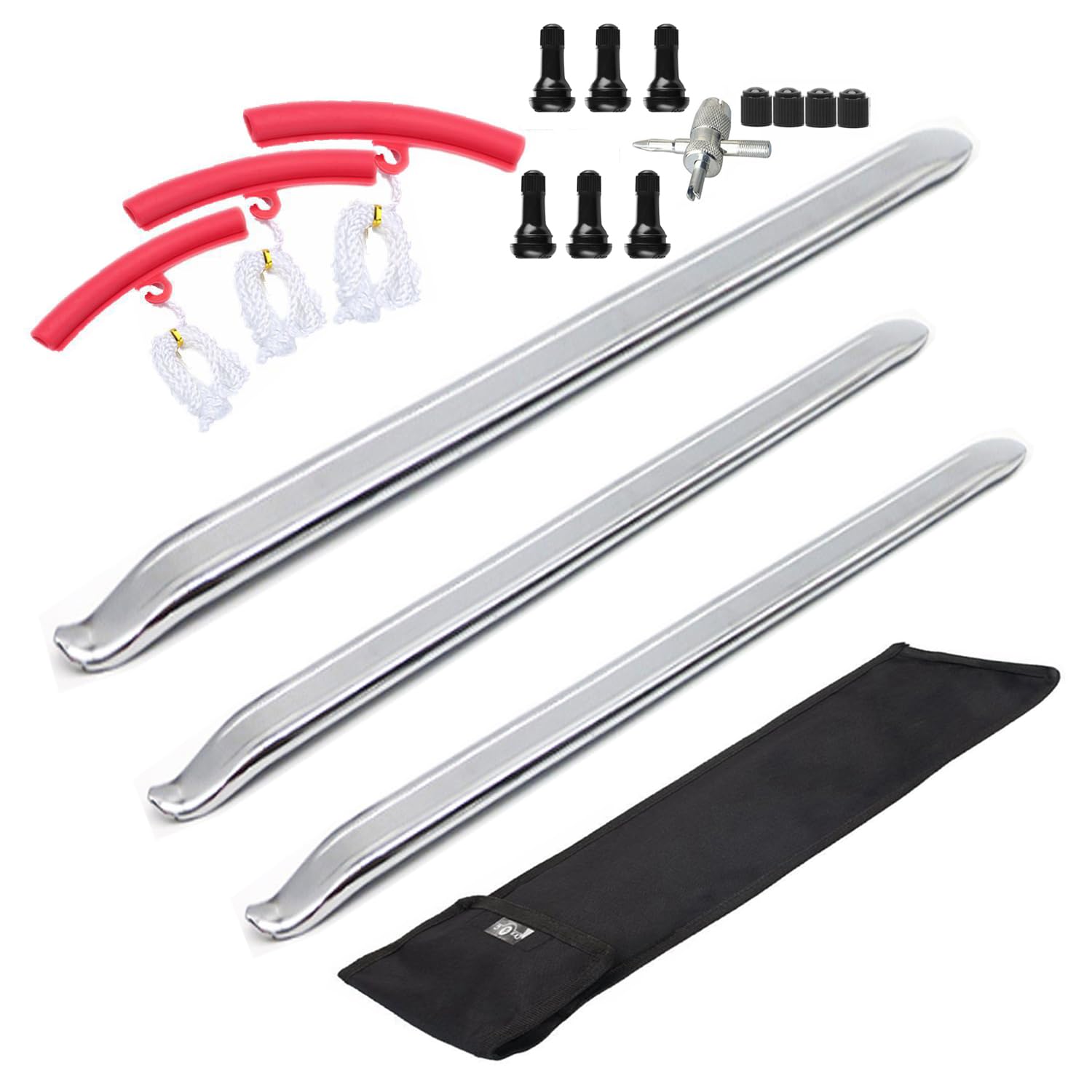 Dr.Roc 2 x 15.5 inch 1 x 19.5 inch Tire Irons 3 x Rim Protectors 6 x TR413 Valve Stems Mount and Demount Tire Irons Set Motorcycle Dirt Bike Lawn Mower ATV UTV Tire Changing Tools with Stable Bag