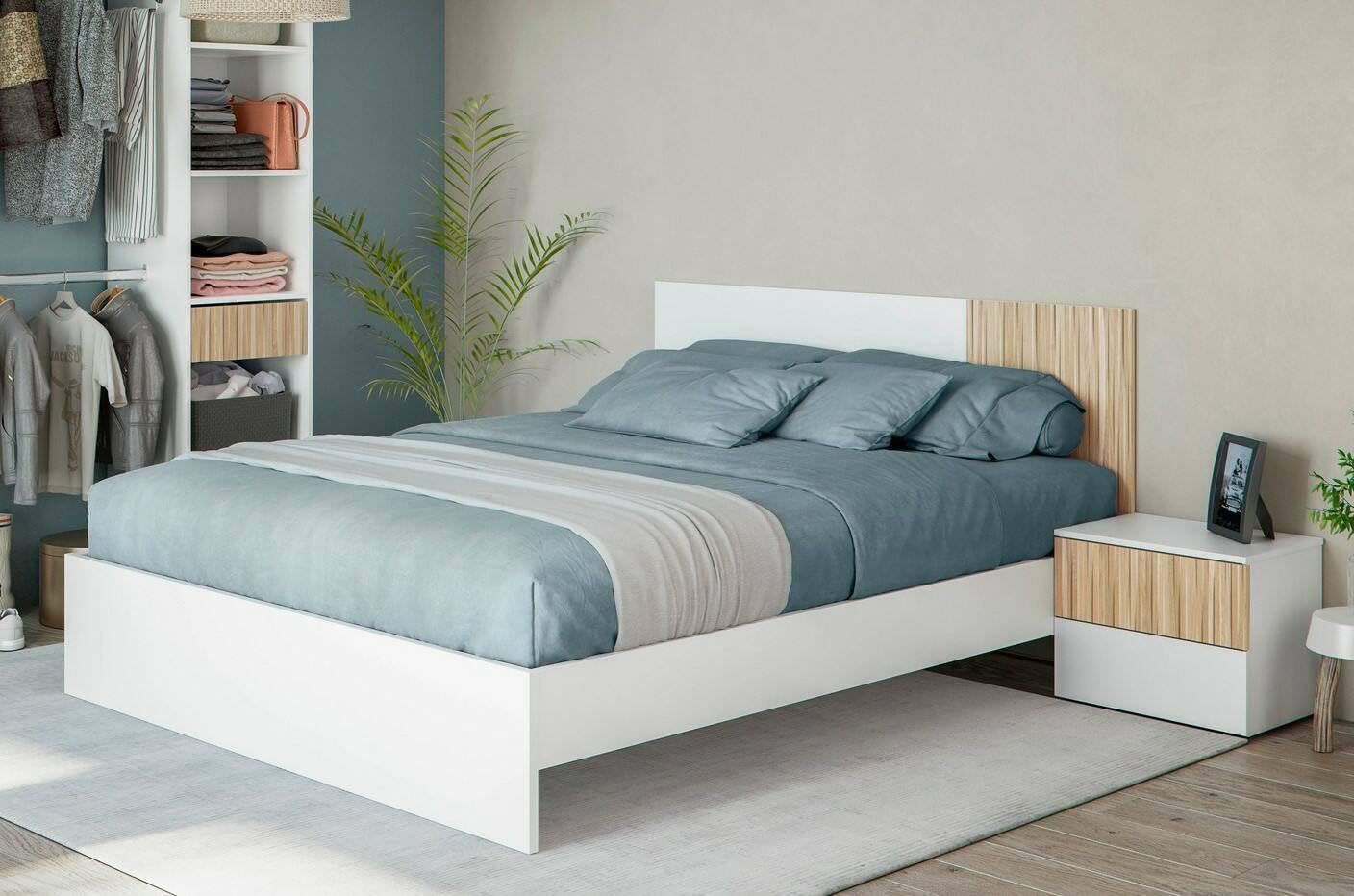Dmora - Letto matrimoniale Yakima, Giroletto matrimoniale, Struttura per camera da letto adatta a materasso 190x160, 166x196h40 cm, Bianco
