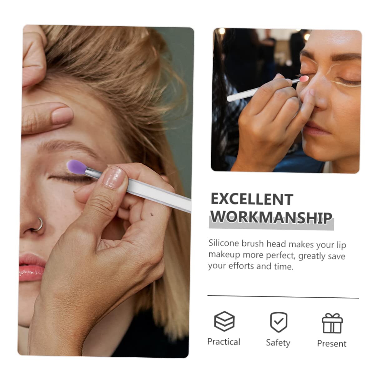 PartyKindom 6pcs Silicone Lip Brush with Caps Versatile Lip Mask Eyeshadow Applicator Lightweight Portable Makeup Tool