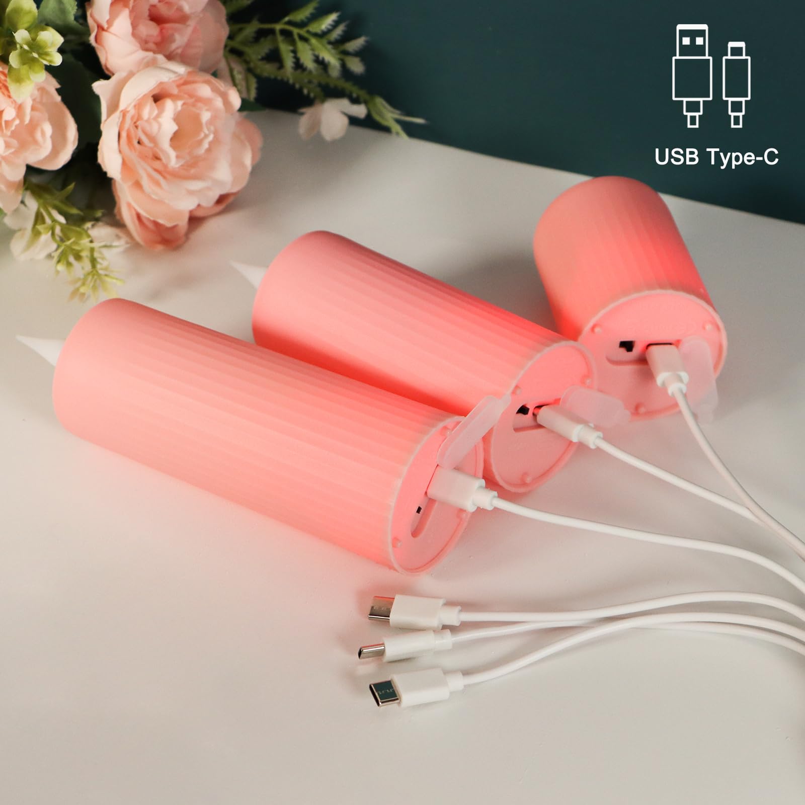 AnnSpa LED-kaarsen 3 set USB oplaadbaar met afstandsbediening en timers, elektrische kaars, led kaars met afstandsbediening, vlamloze echte wax pijler kaarsen voor decoratie, bruiloft - paars