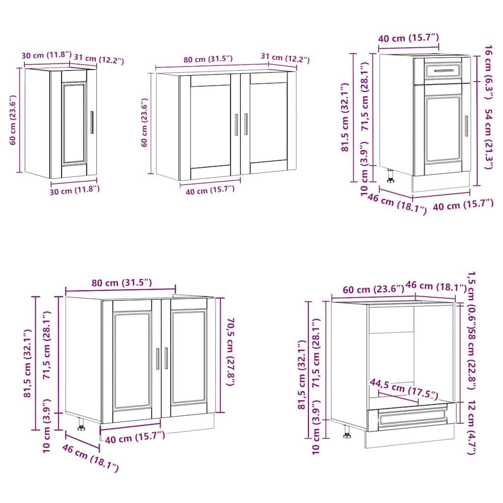 ACAGALA Set di mobili da cucina, 8 pezzi, blocco da cucina regolabile, in legno grigio cemento, angolo cottura da incasso, cucina completa, mobiletto da cucina, armadietto da cucina, pensile, senza
