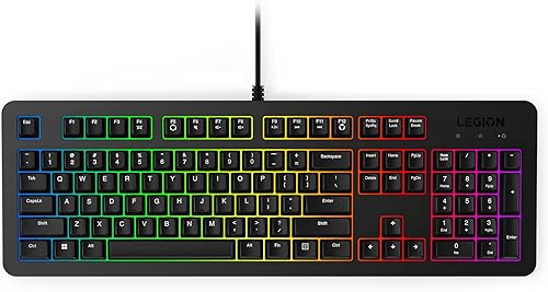 Lenovo Legion K310 RGB Teclado para juegos con cable  Tiempo de reacción ultrarrápido con teclas táctiles, interruptores de membrana silenciosos,