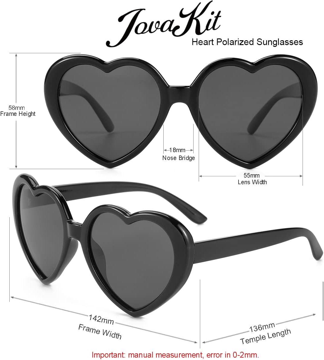 JOVAKIT Polarized Heart Shaped Sunglasses for Women Vintage Fashion Lovely Retro Oversized Eyeglasses UV400 Protection Lens