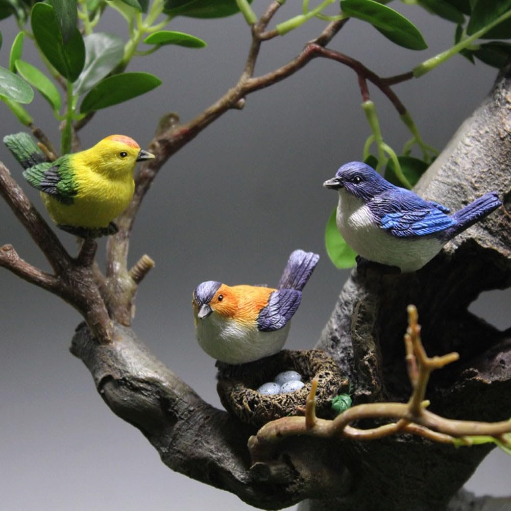 Piccole sculture in resina di uccelli per giardini in miniatura creativi e per la decorazione di nidi (C)