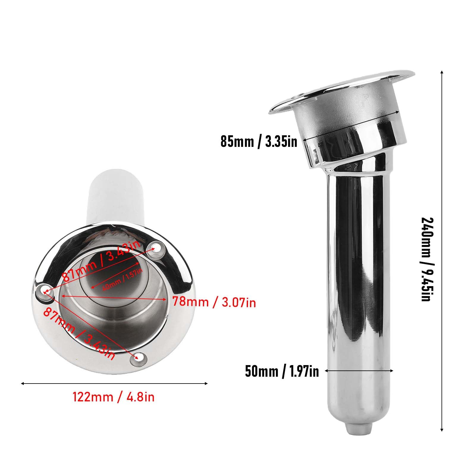 Fockety Porta Canna da Pesca per Barca 2 in 1, Supporto per Tazza in Acciaio Inossidabile a Filo, Porta Canne da Pesca Pesante con Diametro 78mm, per Yacht e Nave (2 pezzi)