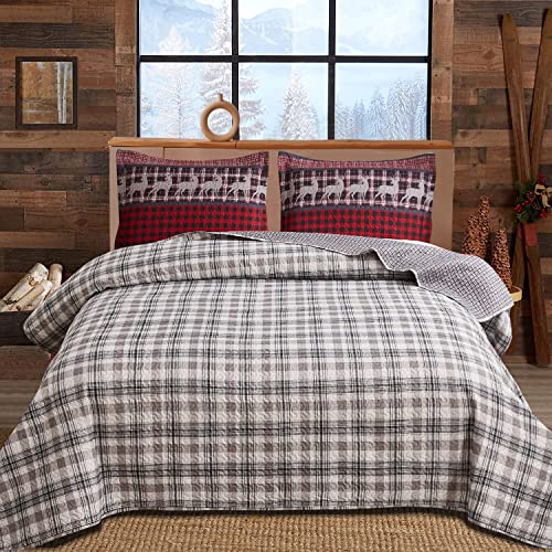 King Size Quilt Set Bedding Rustic Lodge Bedspread Set Queen Red Black Buffalo Plaid Quilt Reversible Bedspread Coverlet Lightweight Quilt Bedding Moose Bear Bedspread Country Cabin Coverlet #TOP1
