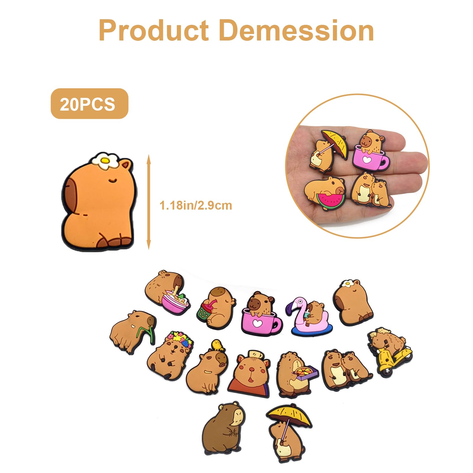 20PCS Capybara Shoe Charms for Clog,Cute Animals Shoe Decoration Charms for Women Men Adults,Trendy PVC Summer Beach Sandal Shoes Accessories Party Favors Birthday Gifts - 4