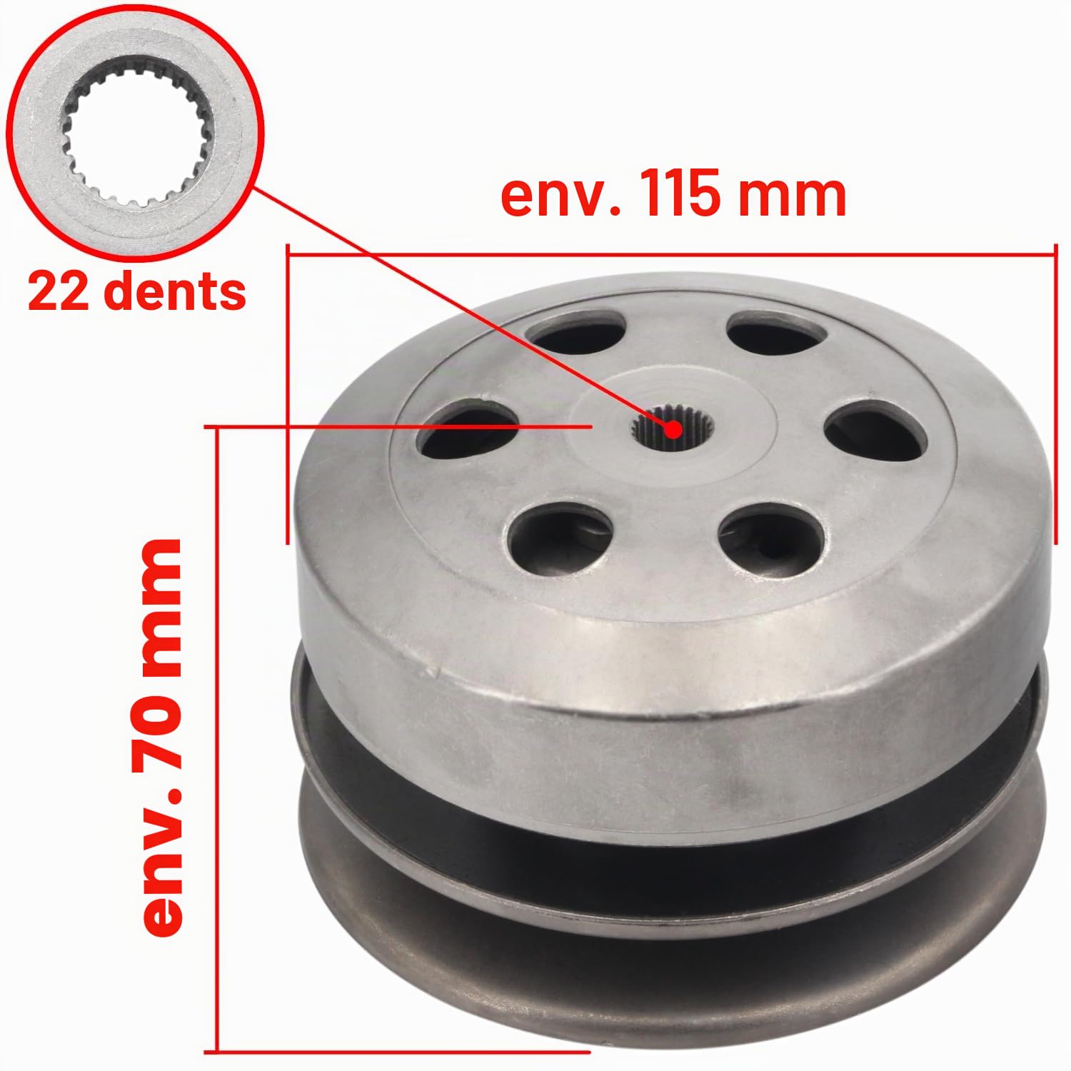 Area1 Variateur + Embrayage + Cloche 107 mm pour scooter 50cc 4T chinois – Compatible Agility 50 Basic, Sento, Motortek, Rhon, WK, Zündapp, Tank, MKS, Motofino, Pegasus