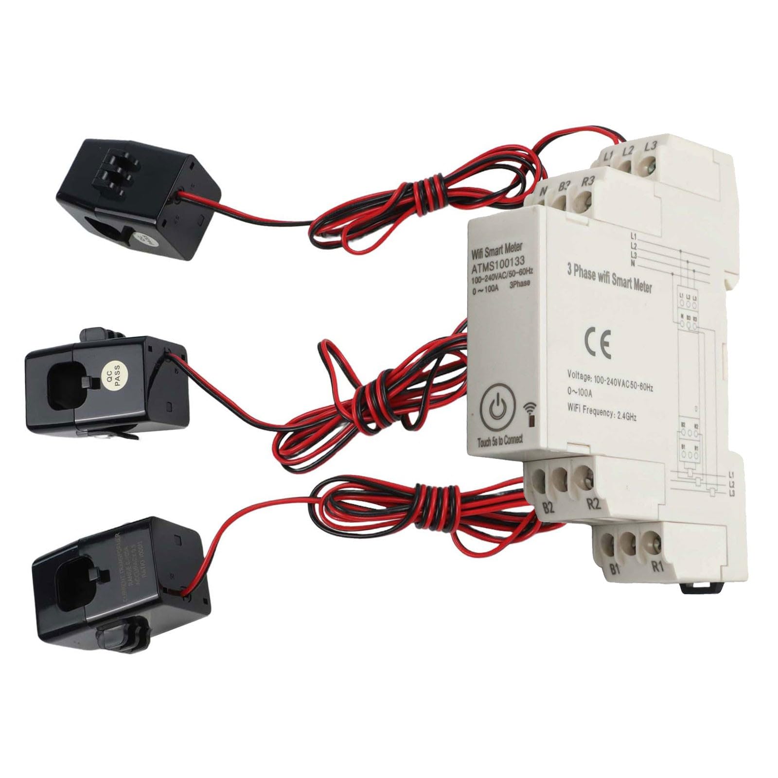 Medidor de energía inteligente trifásico para aplicación Tuya Smart, contador de corriente de 3P4 W con transformador de corriente, control de potencia bidireccional de 100 A, montaje en carril