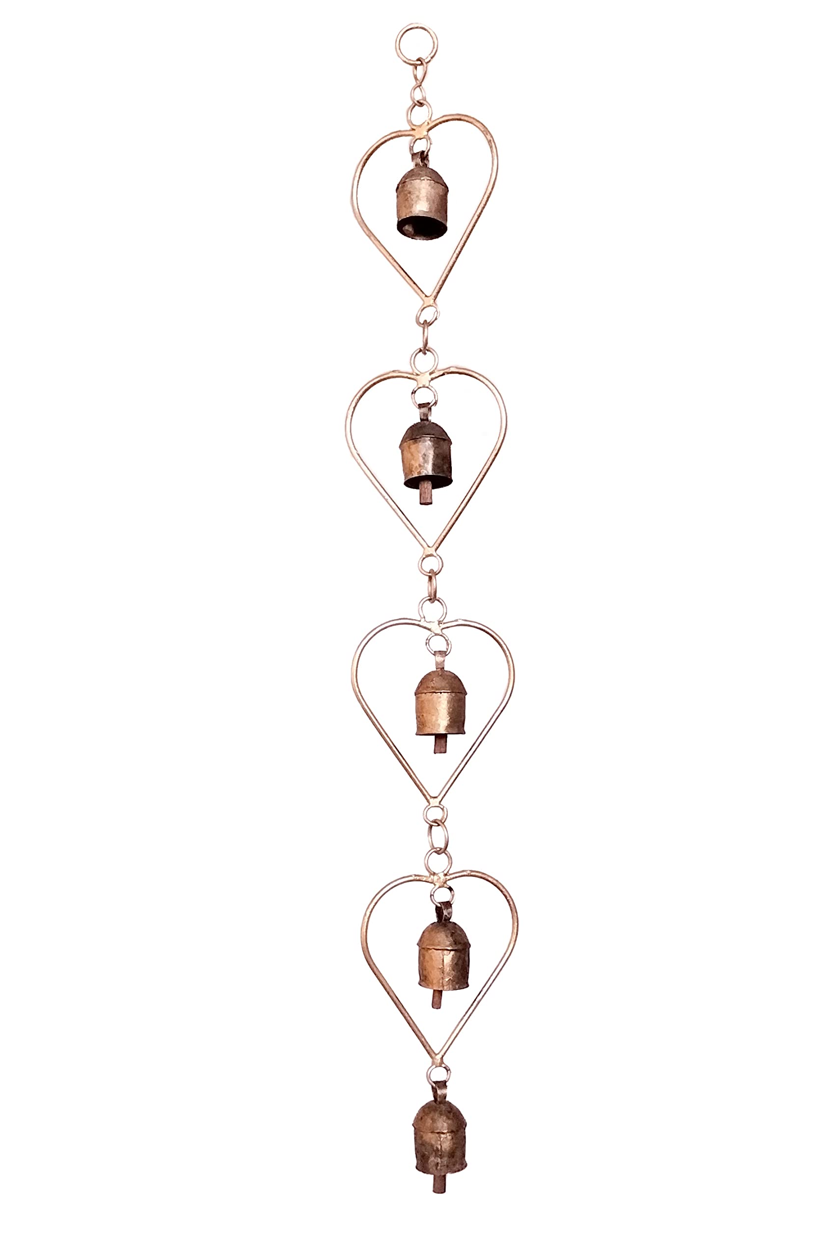 Wind Chimes Copper Bell Handicrafted Kutchi Metal Bells Four Flowers Shape with 9 Copper Bells-image-8