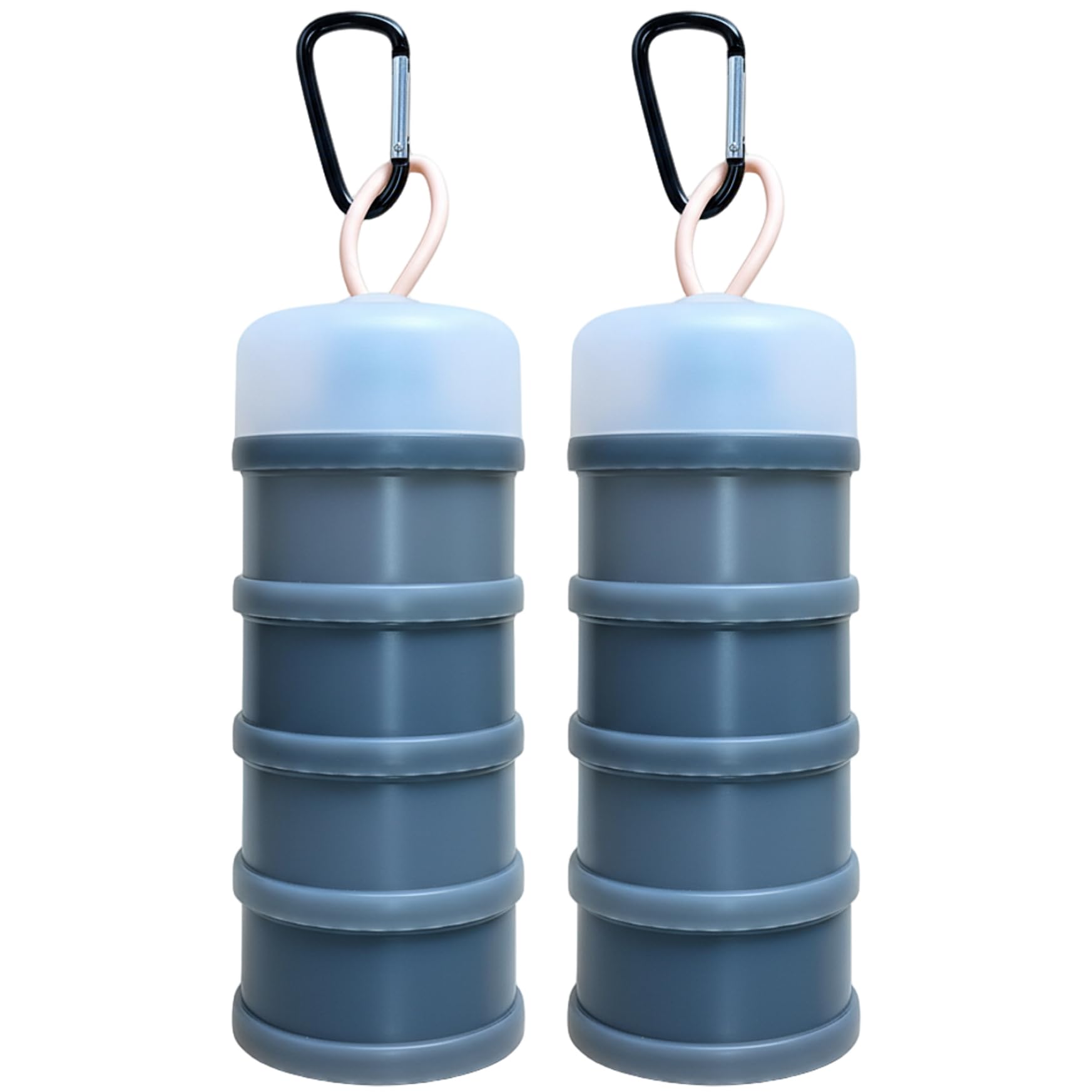 Qoidrfofse 2Pcs Protein Powder Travel Container, Stackable & Leak-Proof Portable Powder Dispenser with Carabiner, Food-Safe PP Storage for Gym, Travel & On-the-Go, Grey