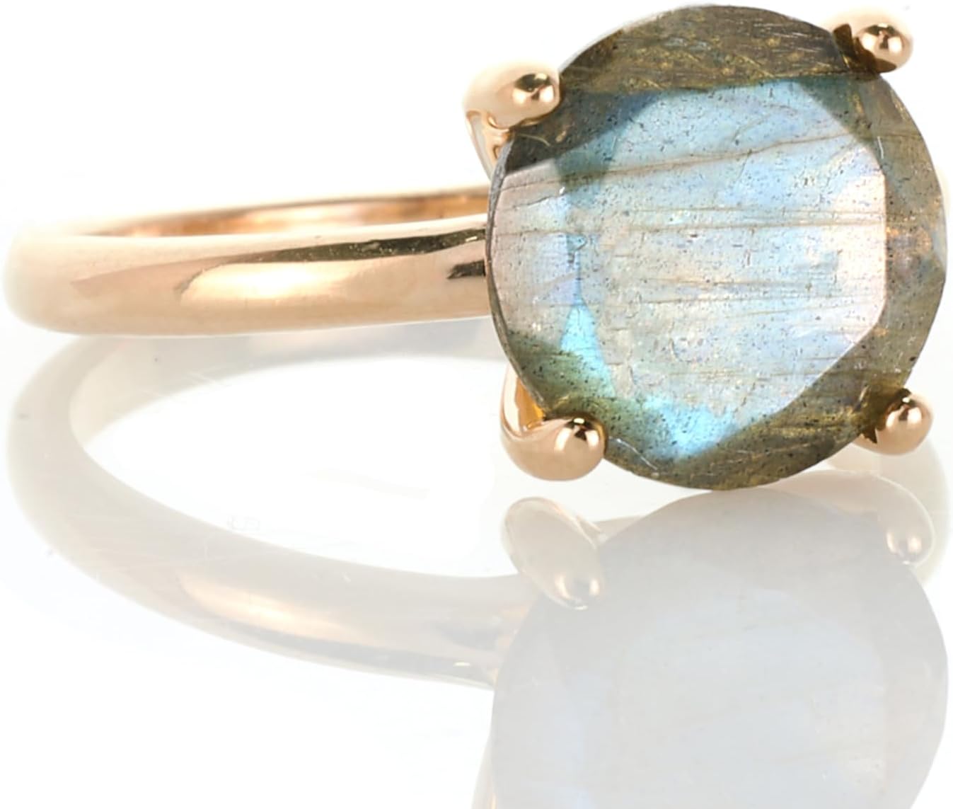 Labradorite Gemstone Ring in Rose Gold - 14K Vintage Solitaire - Elegant Pink Gold Proposal Jewelry - Promise Ring for Her