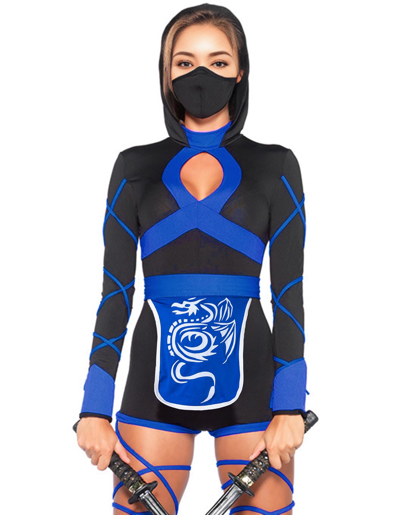 Promoted To Big Sister Women's Black/Blue Halloween Ninja Costume (, Medium)