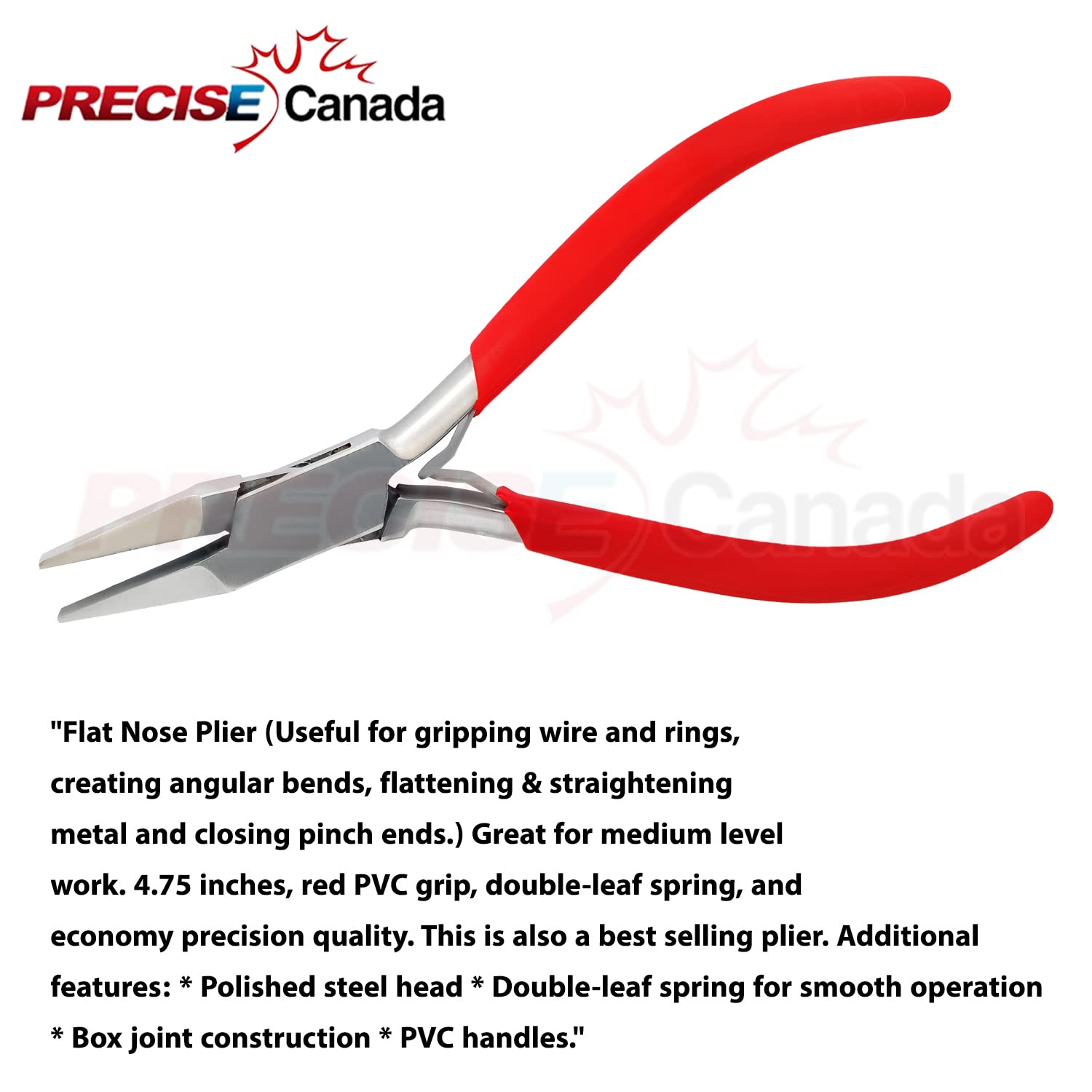 PRECISE CANADA Flat Nose Pliers 5 Inch Smooth Jaw Pliers for Jewelry Making, Wire Wrapping Bending
