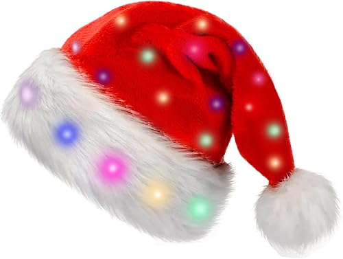 Sombrero de Navidad con luz de terciopelo rojo Santa sombrero. Sombrero de Santa luminiscencia único y divertido. Sombrero de Papá Noel adulto para