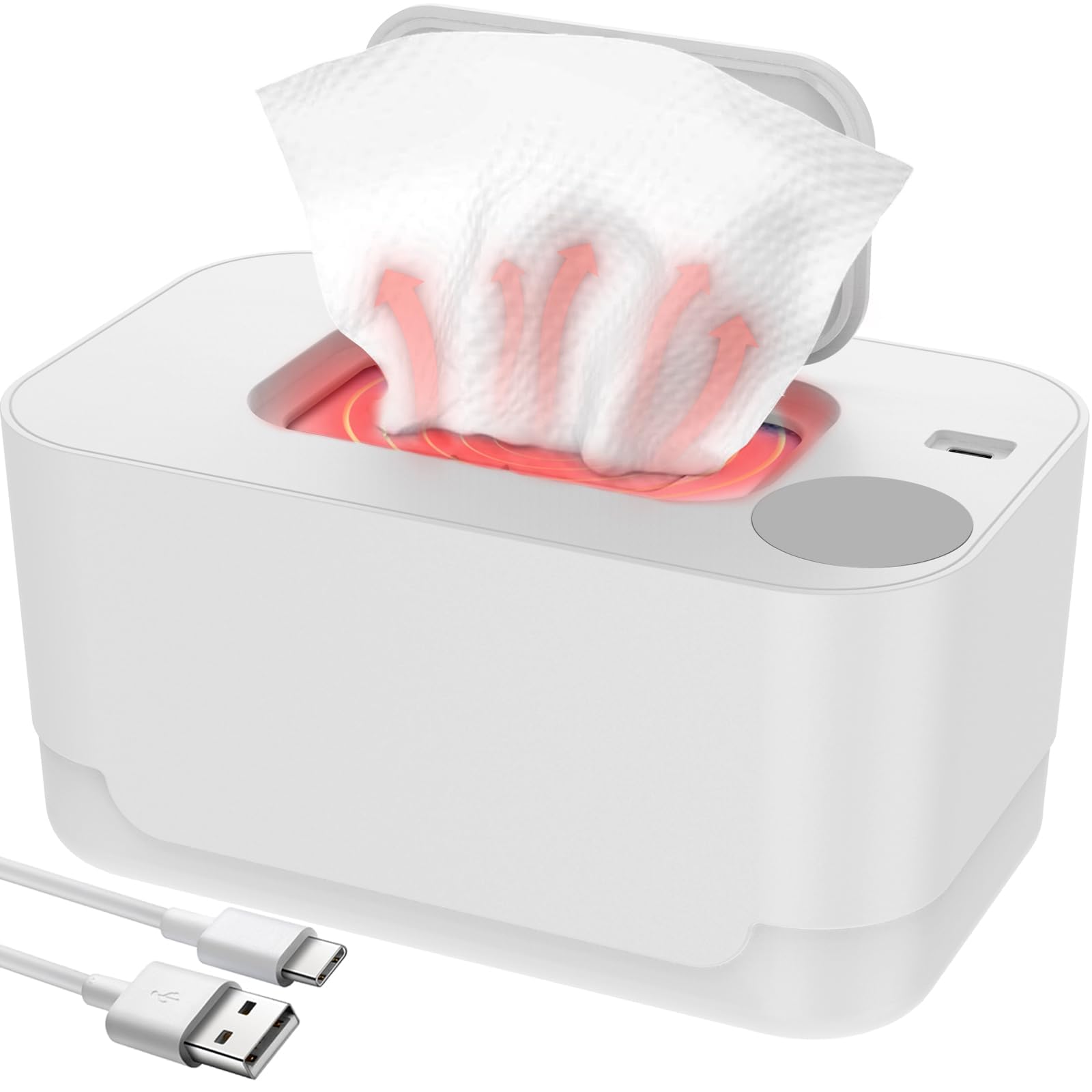 TERRIFI Baby Wipe Warmer, Even Heating Baby Wipes Dispenser, Thermostat Baby Wipe Heater, Portable Wet Wipes Heating Box, USB Diaper Wipe Warmer, Keeps Wipes Warm and Moist (White)