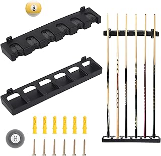 Jetisva 6 Pool Cue Holder Wall Mounted Pool Cue Rack Black Pool Cue Stand Vertical Billiard Cue Holder Pool Stick Holder Pool Table Rods Clip Accessories for Snooker Games Bar Club Billiard Player