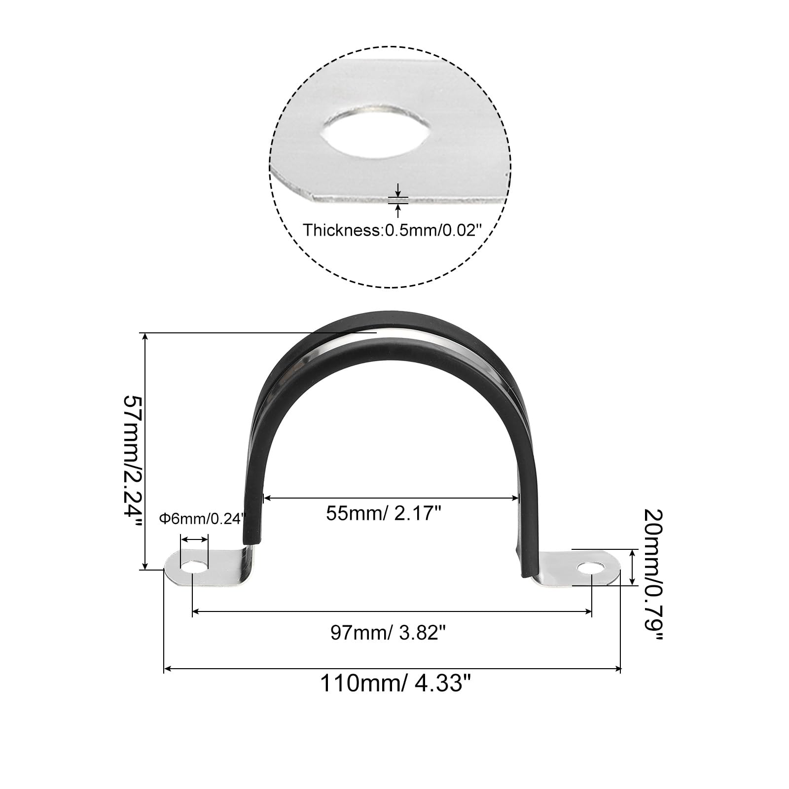 PATIKIL 2.17 inch/55mm Rigid Pipe Strap Clamp, 12 Pcs 304 Stainless Steel Two Hole U-Shape Tube Clip Pipe Fasten Holder for Pipe Fixing - Image 2