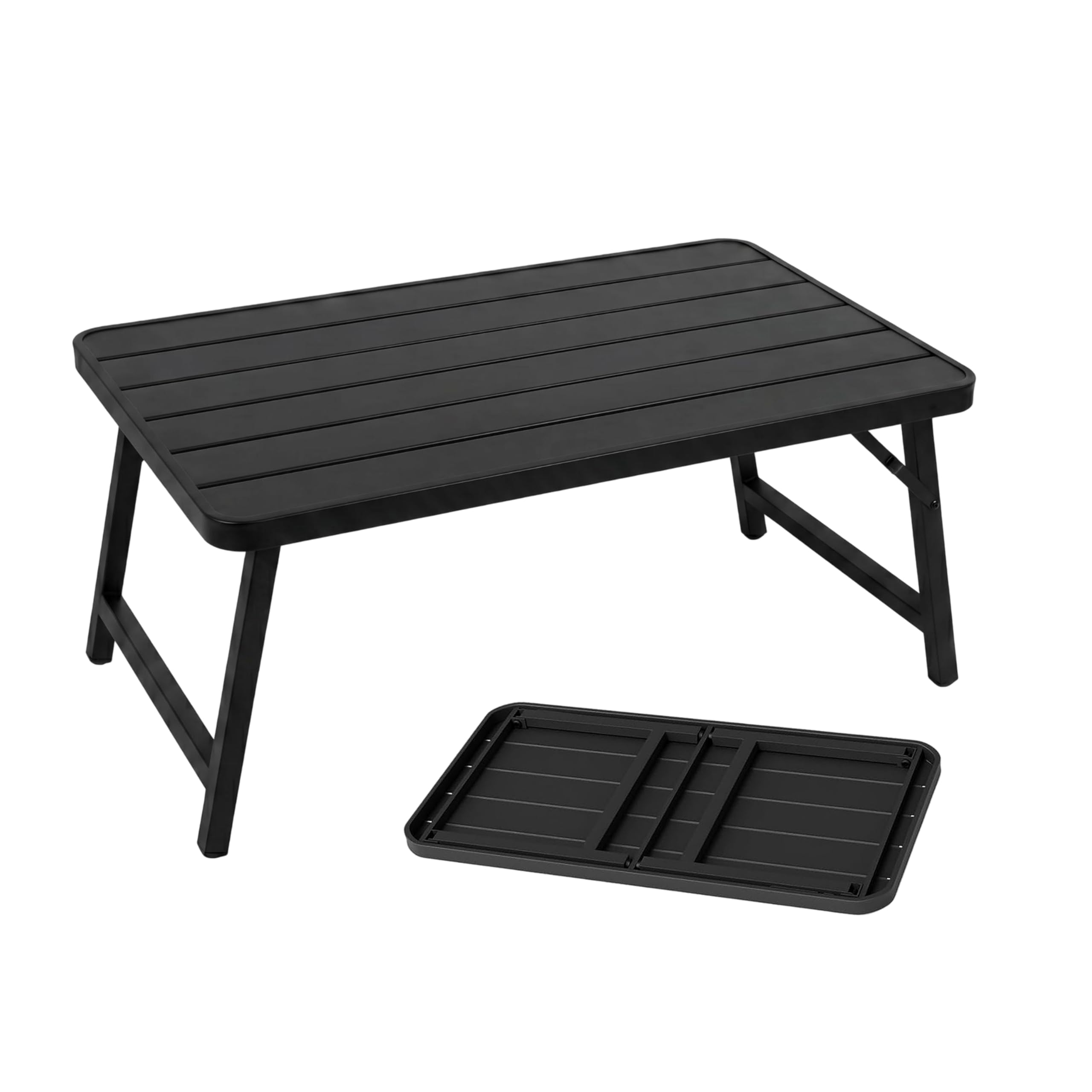 Table basse d'extérieur pliante, noire, 90 × 40 × 39 cm, en fer, résistante aux intempéries, aucun montage nécessaire