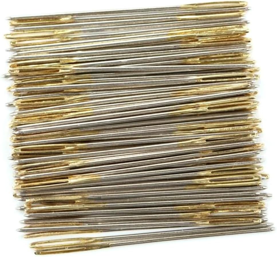 SEWACC 100pcs Medium Sewing Needles Blunt-Headed Golden-Tailed Needles for Upholstery Embroidery Mending