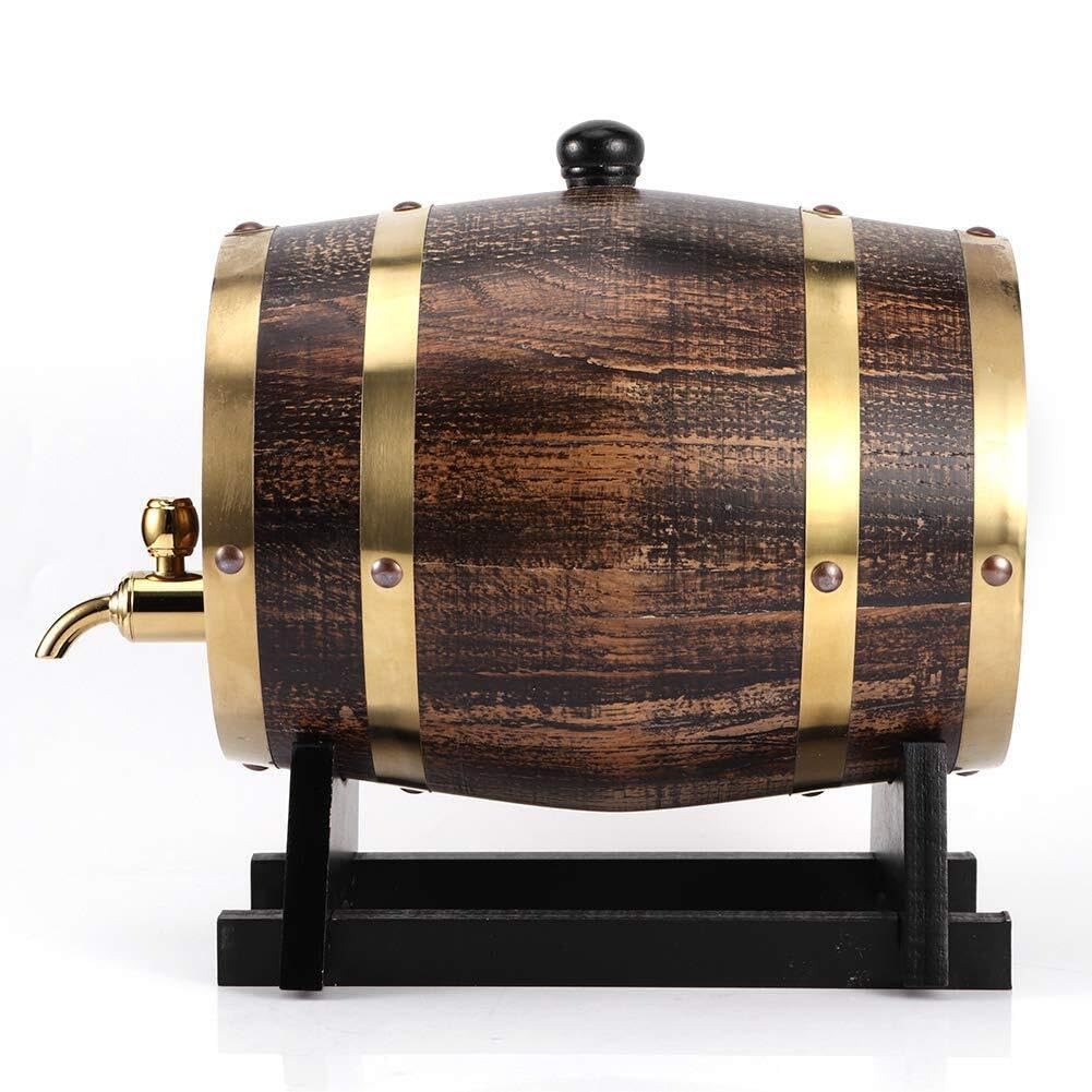 Barril de Roble Americano 3L Vino Whisky con Grifo y Soporte Negro