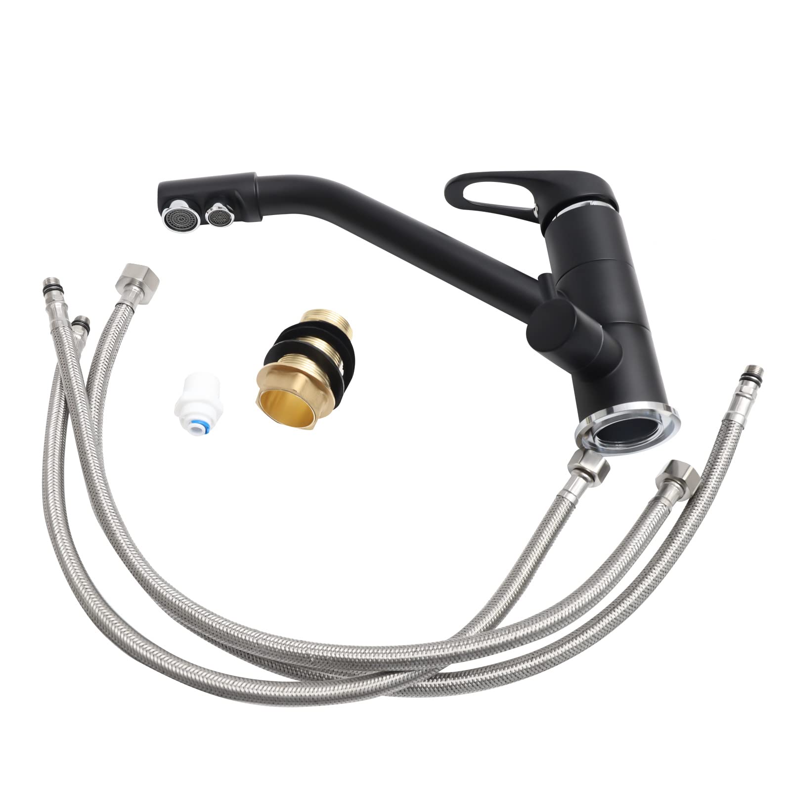 Küchenarmatur, Mischbatterie für Spüle, Küche, 3-in-1, 360° drehbar, Wasserhahn, zwei Griffe, geeignet für WC, Waschküche, Küche
