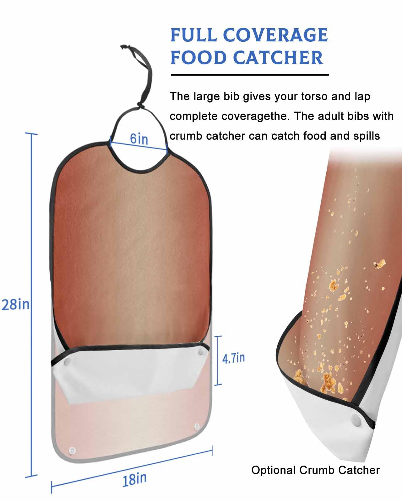 LEOKOTI Red Orange Ombre Adult Bibs for Eating, Waterproof Bibs with Food Catcher & Adjustable Snap Closure, Modern Gradient Abstract Art Washable Clothing Protectors Adult Bibs for Elderly Women/Men