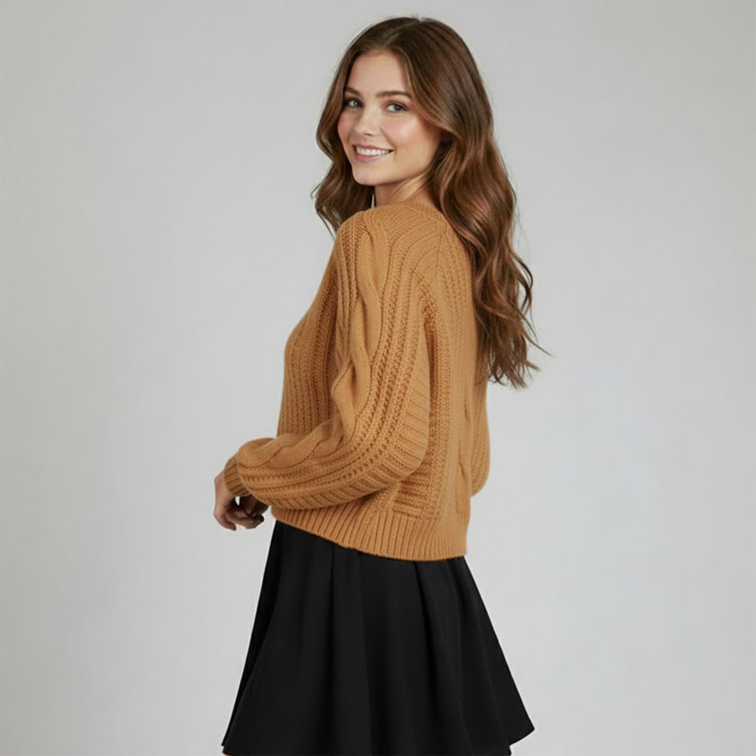 Women's Cropped Cable Knit Sweater, Soft and Warm Long Sleeve Pullover, Casual Knit Top for Fall Winter - Image 5