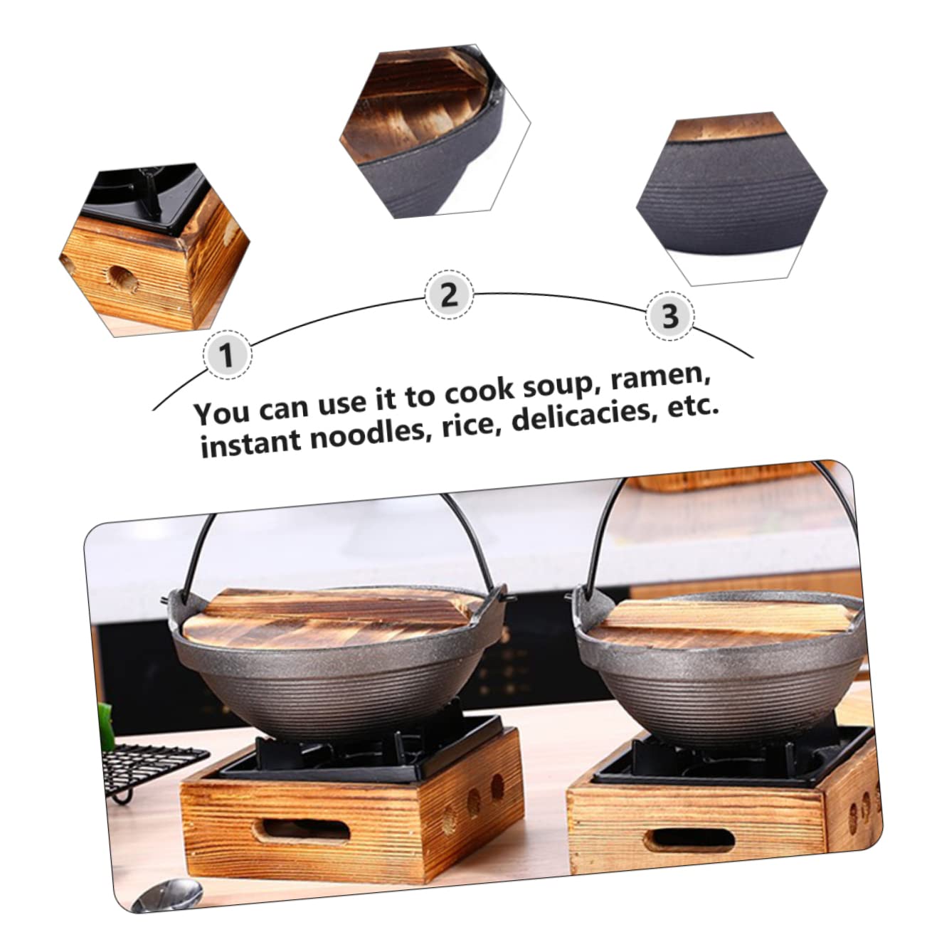 Olla De Hierro Fundido 20 Cm Resistente a Altas Temperaturas Para Cocina Japonesa, Sopas y Guisos, Adecuado Para Uso En Exteriores y Camping, Con Horno De Aluminio Cuadrado Pequeño