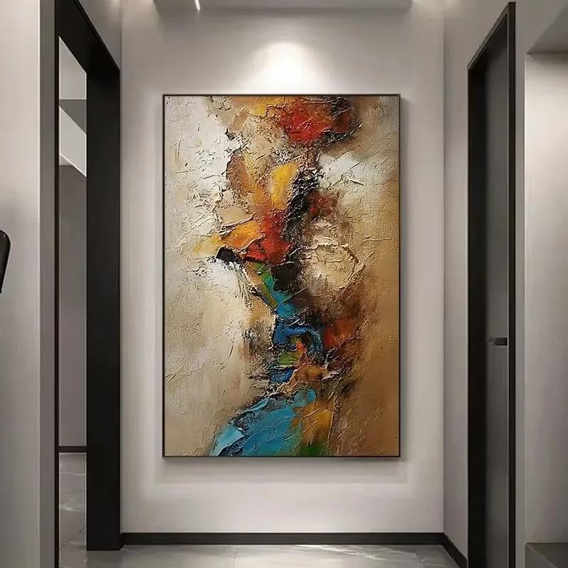 Grand tableau décoration murale salon, peinture abstraite sur toile sans cadre